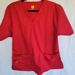 WonderWink Original Women's Large Classic Red V-Neck Shirt with Pockets.